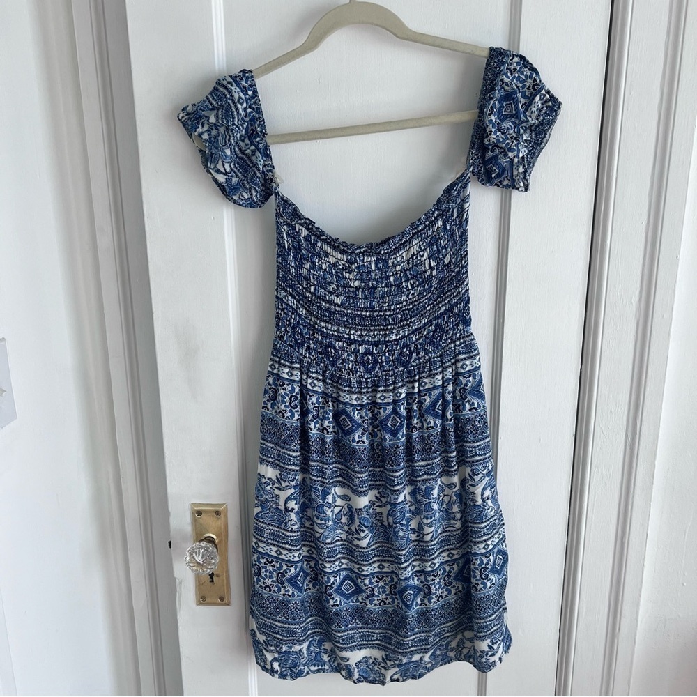Everly Medium Paisley Smocked Off The Shoulder Boho 70s Dress​​​​​​